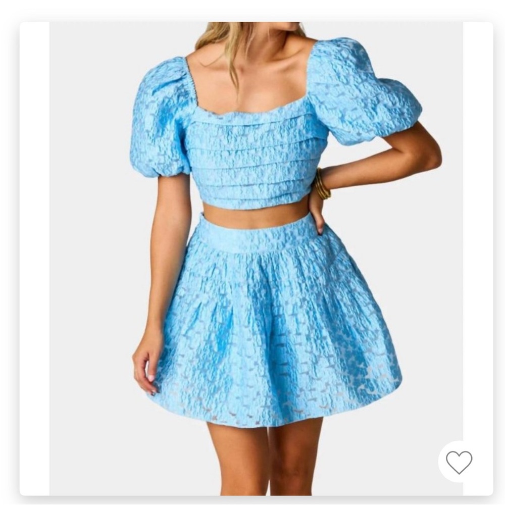 Buddy Love Blue Puff Sleeve Crop Top and Skirt Set